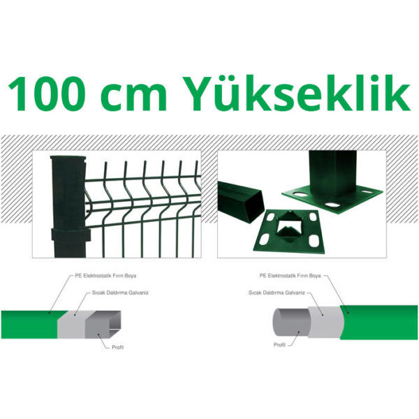 100cm Yeşil 5cm x 5cm x 1cm Çit Profil Demiri